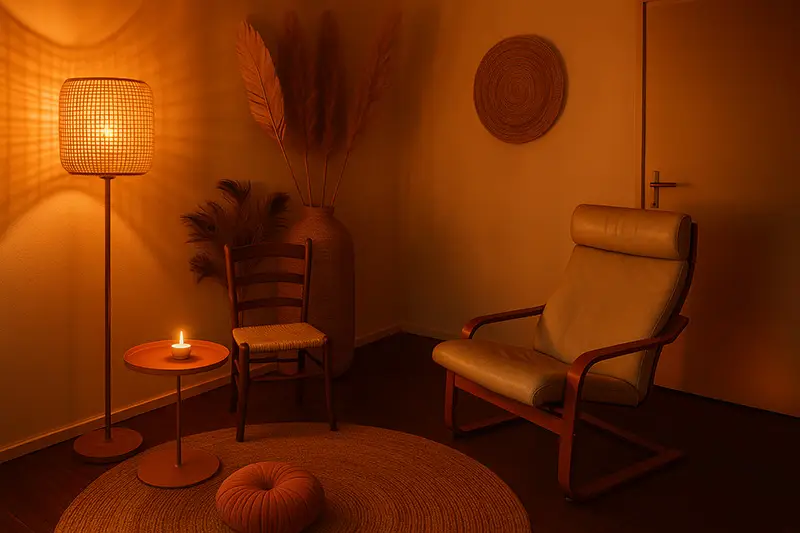 Cozy hypnotherapie ruimte in Deventer, perfect voor ontspanning en meditatie.